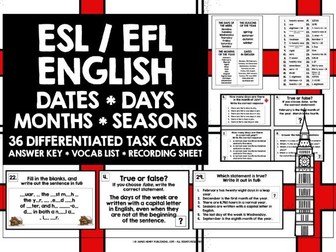 ENGLISH DATES DAYS MONTHS SEASONS TASK CARDS