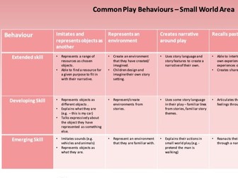 Common Play Behaviours for Continuous Provision Areas