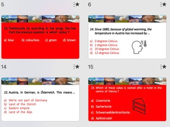 Austria Quiz, powerpoint, 40 questions, for all German learners !
