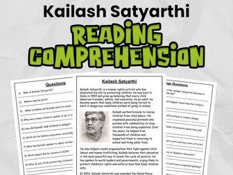 Kailash Satyarthi Reading Comprehension for KS2 & Gr 3 - 5 | Guided Reading Task