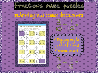 Subtracting fractions with common denominators mazes