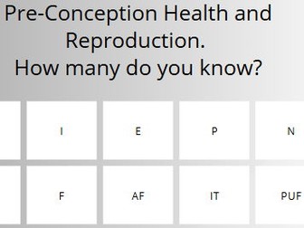 Child Development - Pre-conceptual health and reproduction keyword quiz