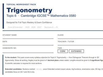 Cambridge IGCSE Mathematics 0580 — Topic 6: Trigonometry Topical Worksheet