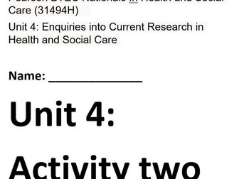 BTEC L3 Unit 4 - Activity 2 January 2025 Enquiries into Current Research in HSC COMPASS study