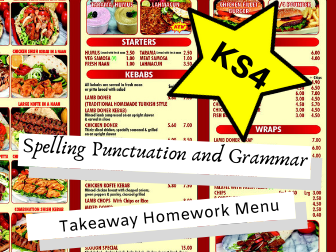 Spelling Punctuation and Grammar Takeaway Homework Menu