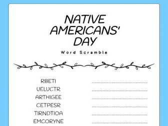 Native Americans' Day  word scramble puzzle worksheet Activity