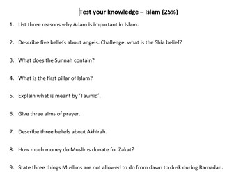 Islam Eduqas RS Route A 80 Quick Check Revision Questions