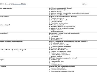 AQA GCSE Biology Topic 3: Infection and Response – 20 Multiple Choice Questions and Answers