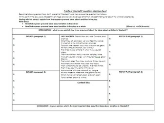 'Macbeth' exam question planning sheet - ambition