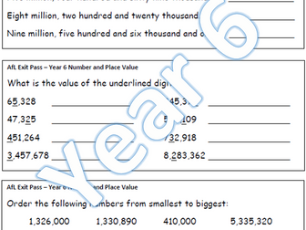 Year 6 Maths AfL Exit Passes