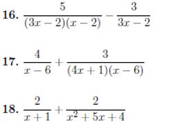 Six worksheets on adding and subtracting algebraic fractions (with solutions)