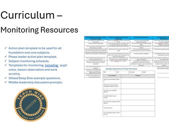Subject Leadership Monitoring Forms, Evaluation Schedule and Supporting Questions