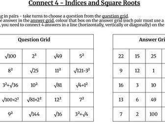 Connect 4 - Indices and square root