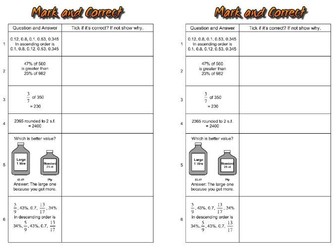 'Mark and Correct' Activity Sheets Set A (Number) - Interleaving Starters, Revision, Exam prep etc.