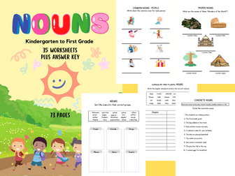 Nouns: 35  Worksheets for Kinder to First Grade , with answer key