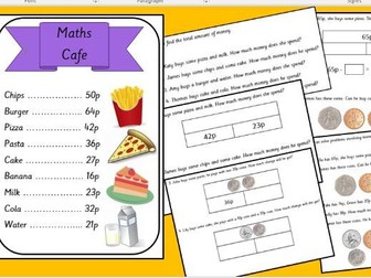 MATHS CAFE  year 2 KS1 differentiated money activity finding total and change addition subtraction