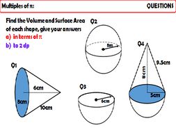 volume and surface area of spheres and cones