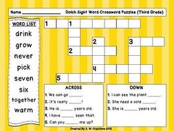 dolch sight words crossword puzzles teaching resources
