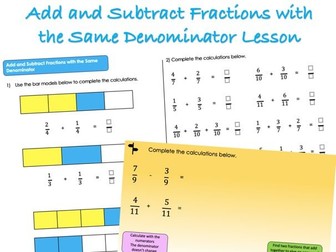 Year 5 Fractions - Add and Subtract Fractions with the Same Denominator Lesson