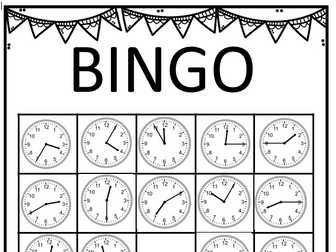 Telling Time Bingo: 5 minute intervals on analog clock