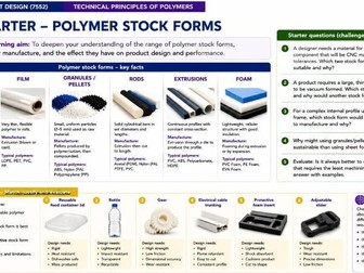 Lesson 6 Stock forms of Polymers KS5 Paper 1