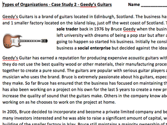 A-Level/ IB Business Case Study - Private & Public Limited Companies - Geedy's Guitars