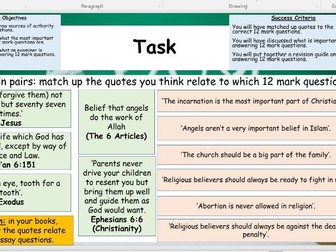 Lesson 2 and 3 on Answering 12 Mark Questions for R.E AQA GCSE