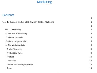 Y11 OCR Business GCSE Revision booklet - Marketing