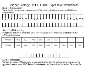 Higher Biology Gene Expression worksheet