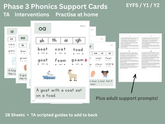 Phase 3 Phonics Support Cards - TA Interventions for Reception, Y1 and Y2