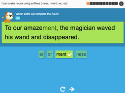 I can make nouns using suffixes (-ness, -ment, -er, or) - Interactive Activity - Year 3 Spag