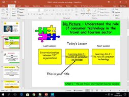 Travel and Tourism BTEC first level 2 - UNIT 1 - lesson 19&20 - Role of Consumer Technology
