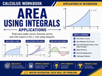 Area Using Integrals Worksheets & Answers
