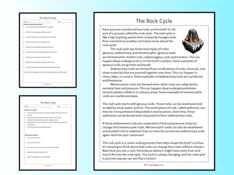 The Rock Cycle Reading Comprehension Passage Printable Worksheet