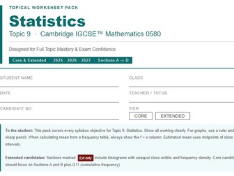 Cambridge IGCSE Maths 0580 | Topic 9: Statistics | Full Topical Worksheet