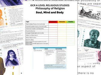 OCR A Level RS - Soul Mind and Body study sheet