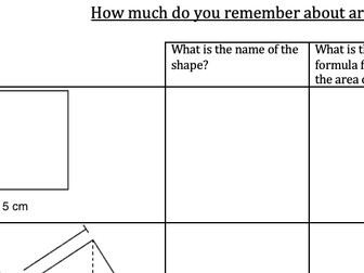 2D shapes - Area and Perimeter Recall