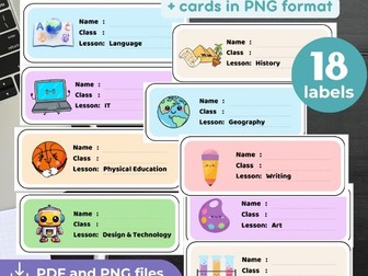 Folder, Journal, and Notebook Labels for Different subjects