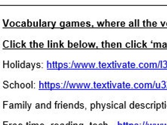 Spanish GCSE revision: links to vocab games for each topic