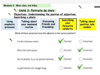 New French AQA Higher GCSE Module 2 Mon clan, ma tribu Unit 3 Portraits de stars