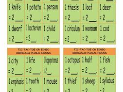 Irregular Plural Nouns Tic-Tac-Toe or Bingo Game