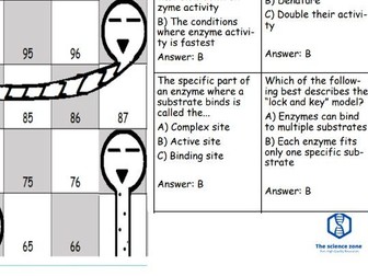 B1 Enzymes Revision Snakes and Ladders Game with Revision Cards