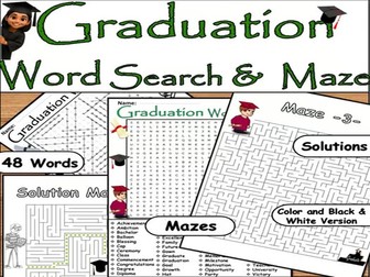 Graduation Word Search & Maze – 48 Challenging Words | End of Year Hard Puzzle