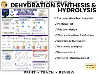 DEHYDRATION SYNTHESIS & HYDROLYSIS Biology Visual Learning Guide | Grade 8 & Middle School Science