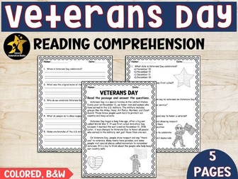 Veterans Day Reading Comprehension Passage & Questions 11 November Activities