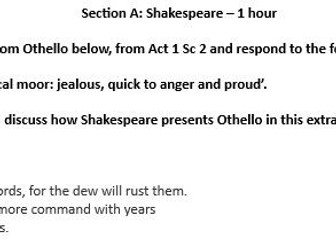 1: A Level Literature Paper 1: Love Through the Ages - Full Exam Paper (with Othello for section A)