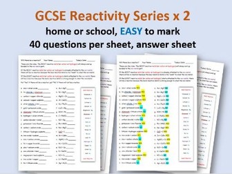 Reactivity Series - learn & apply worksheets