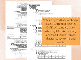 Cambridge IGCSE Computer Science (0478) Notes