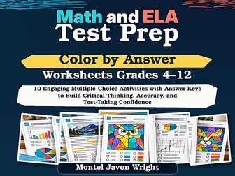 Math and ELA Test Prep Color by Answer Worksheets | Grades 4–12 | 10 Activities