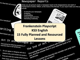 Frankenstein Playscript SoW KS3 English (Philip Pullman version)